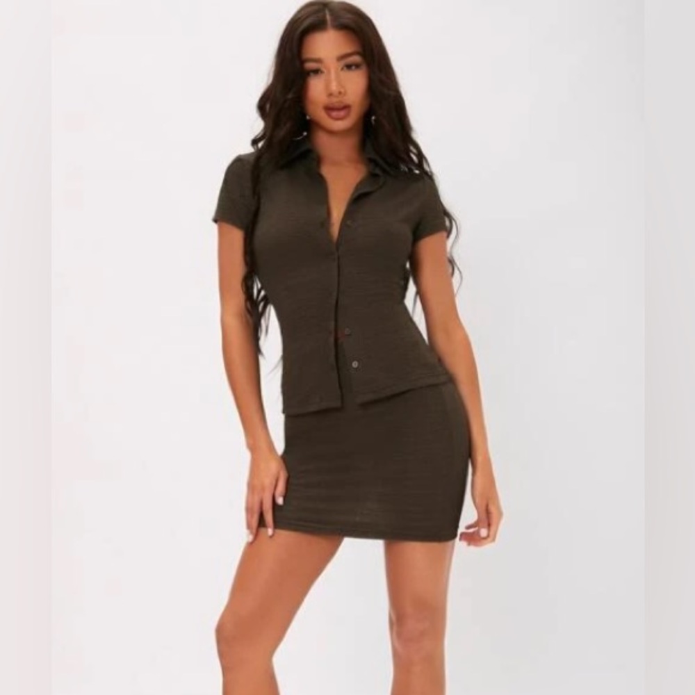 Elegant Brown shirt and skirt set